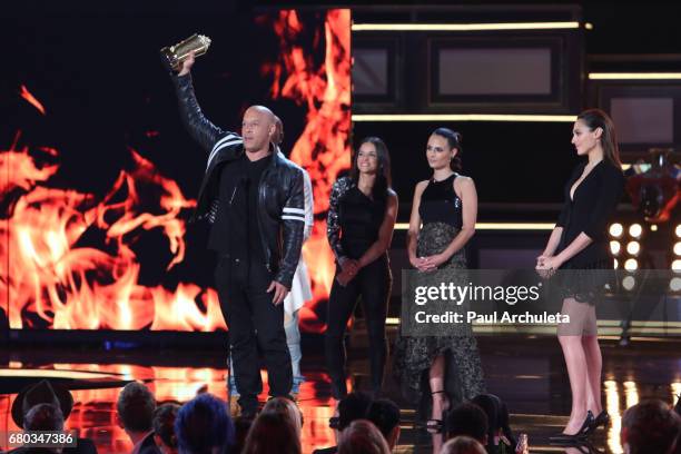 Actors Vin Diesel, Tyrese Gibson, Michelle Rodriguez and Jordana Brewster attends the 2017 MTV Movie And TV Awards at The Shrine Auditorium on May 7,...