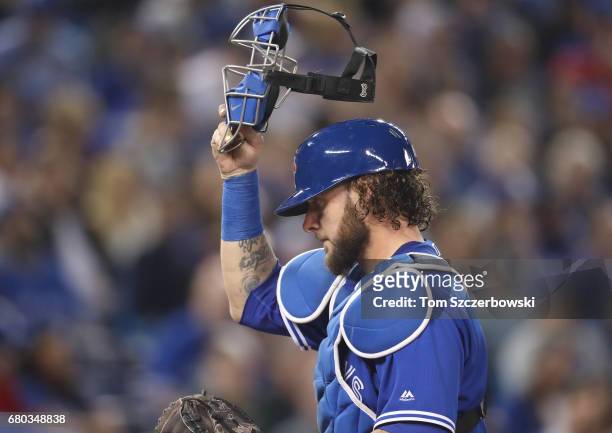 Jarrod Saltalamacchia of the Toronto Blue Jays during MLB game action against the Baltimore Orioles at Rogers Centre on April 15, 2017 in Toronto,...