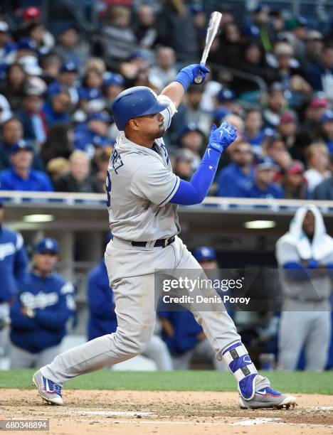 Franklin Gutierrez of the Los Angeles Dodgers plays during a baseball game against the San Diego Padres at PETCO Park on May 6, 2017 in San Diego,...