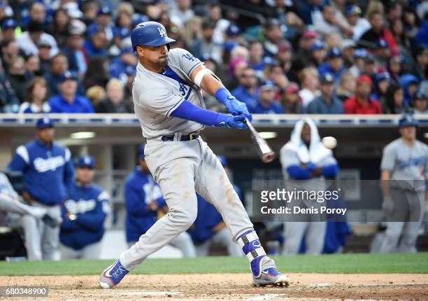 Franklin Gutierrez of the Los Angeles Dodgers plays during a baseball game against the San Diego Padres at PETCO Park on May 6, 2017 in San Diego,...