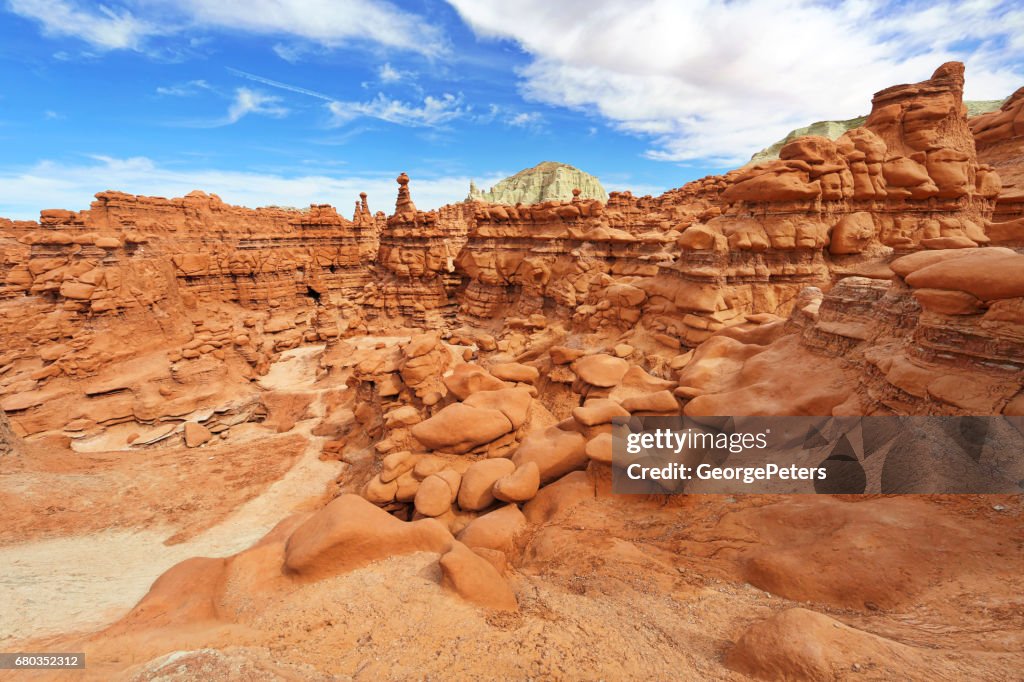 Footpath winding through the hoodoos in Goblin Valley State Park, Utah. USA