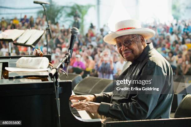 Ellis Marsalis performs during the 2017 New Orleans Jazz & Heritage Festival at Fair Grounds Race Course on May 7, 2017 in New Orleans, Louisiana.