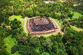 Aerial View of Borobudur Temple in Central Java, Indonesia