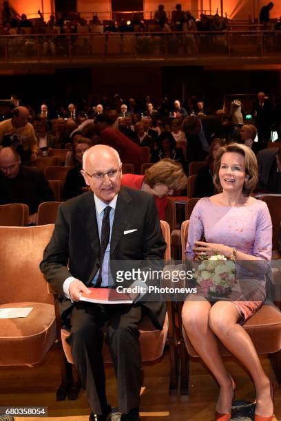 Queen Mathilde attends the qualification sessions of the 2017 Queen Elisabeth Cello Competition. Aron Jan Huyghebaert, President - Queen Mathilde.