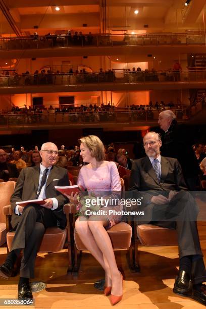 Queen Mathilde attends the qualification sessions of the 2017 Queen Elisabeth Cello Competition. Baron Jan Huyghebaert, President - Mathilde - Ivan...