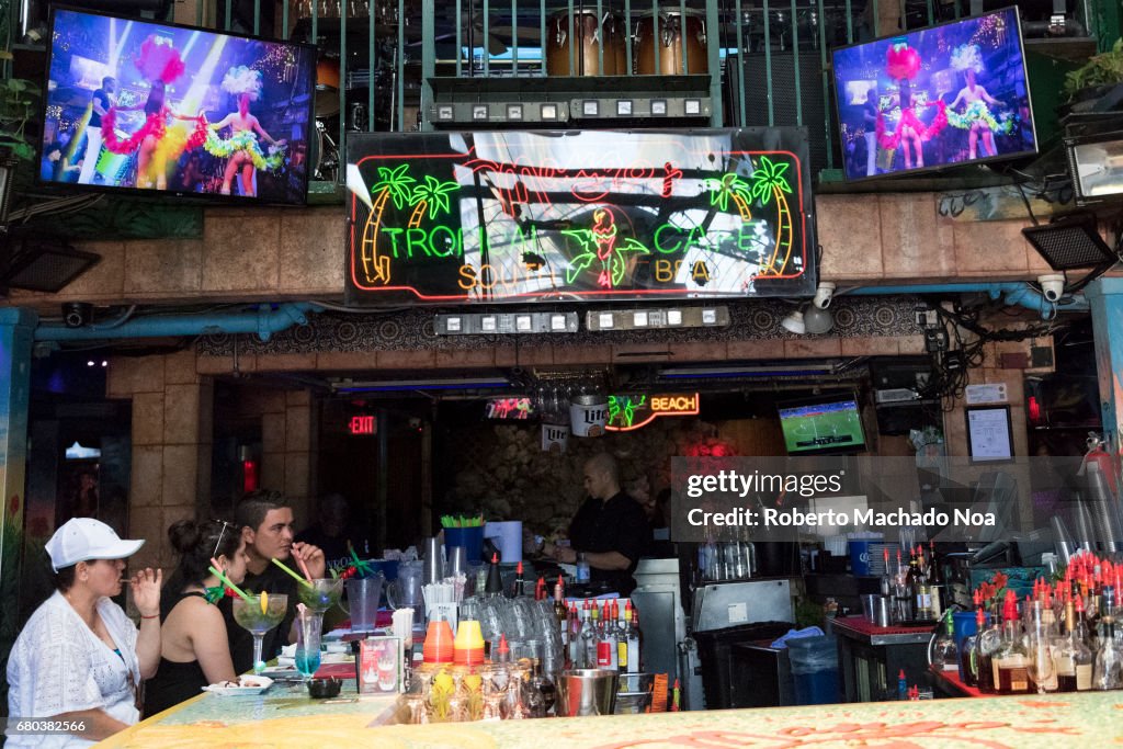 Bar, general view at Mango Tropical Cafe in South Beach. The...