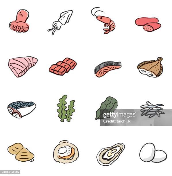 ilustraciones, imágenes clip art, dibujos animados e iconos de stock de icono de mariscos - almeja animal
