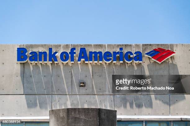 Bank of America sign in the wall. Bank of America is a multinational banking and financial services corporation. It is ranked 2nd on the list of...