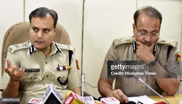 Commissioner of Police Delhi, Amulya Patnaik and Special Commissioner of Police Delhi, Depender Pathak address media person during the team...
