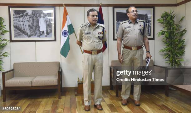 Commissioner of Police Delhi, Amulya Patnaik and Special Commissioner of Police Delhi, Depender Pathak with Senior Police team members during the...