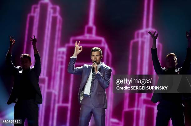 Robin Bengtsson of Sweden performs during the first semi-final rehearsal for the Eurovision Song Contest in Kiev on May 8, 2017. The Eurovision Song...