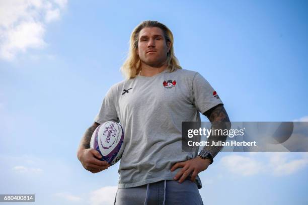 Richard Hibbard of Gloucester Rugby Club poses for a portrait after taking part in a training session at Hartpury College on May 8, 2017 in...