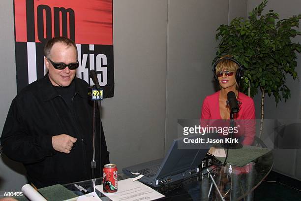 Pin-up model Shane Barbi speaks with Radio Talk Show Host Tom Leykis at his studio November 8, 2001 in Los Angeles, CA.