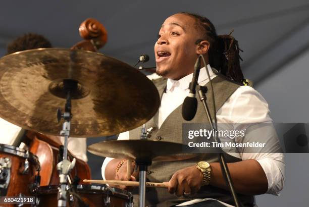 Jamison Ross performs during the 2017 New Orleans Jazz & Heritage Festival at Fair Grounds Race Course on May 7, 2017 in New Orleans, Louisiana.