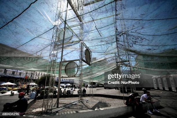 Art project Invisible City by German artist Gregor Schneider in Athens, Greece, May 8, 2017. Gregor Schneider makes Omonoia Square disappear through...