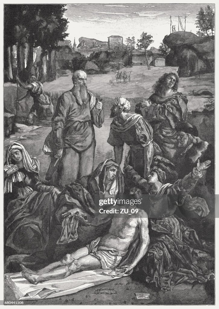 Lamentation Over the Dead Christ, painted by Garofalo, published 1884