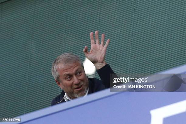 Chelsea's Russian owner Roman Abramovich waves during the English Premier League football match between Chelsea and Middlesbrough at Stamford Bridge...