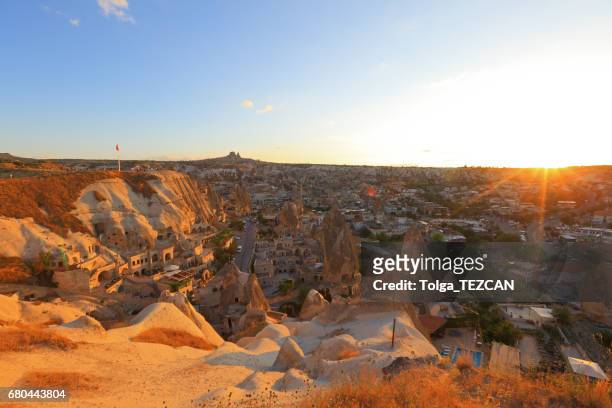 ancient goreme town and castle of uchisar - göreme stock pictures, royalty-free photos & images