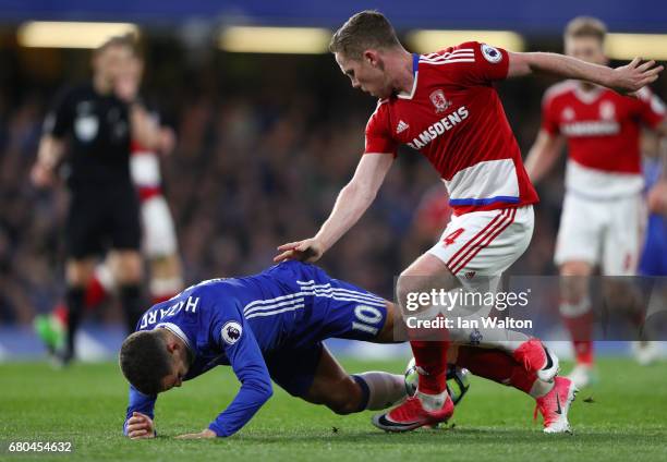 Adam Forshaw of Middlesbrough and Eden Hazard of Chelsea in action during the Premier League match between Chelsea and Middlesbrough at Stamford...