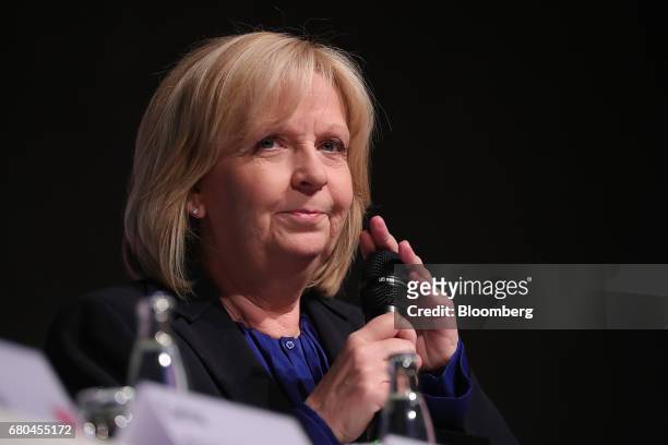 Hannelore Kraft, North Rhine-Westphalia state premier and Social Democratic Party lawmaker, prepares to speak during an election campaign event at...