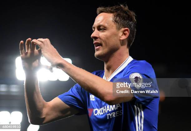 Nemanja Matic of Chelsea celebrates after scoring his sides third goal during the Premier League match between Chelsea and Middlesbrough at Stamford...