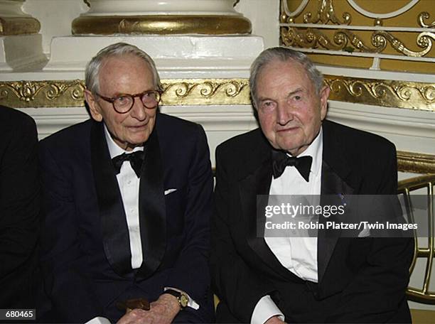 Laurence and David Rockefeller attend the New York Landmarks Conservancy Gala November 5, 2001 in New York City.