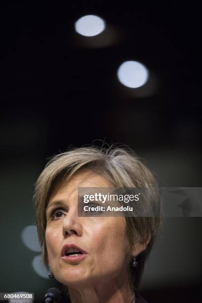 Former US Acting Attorney General Sally Yates testifies before the US Senate Judiciary Committee during a hearing on Russian Interference in the 2016...