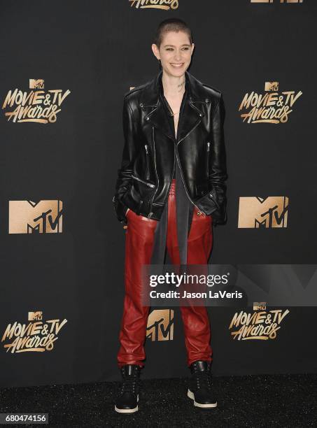 Actor Asia Kate Dillon poses in the press room at the 2017 MTV Movie and TV Awards at The Shrine Auditorium on May 7, 2017 in Los Angeles, California.