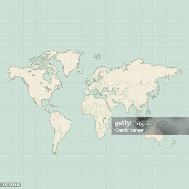 world map beige on teal gridbackground - teal stock illustrations