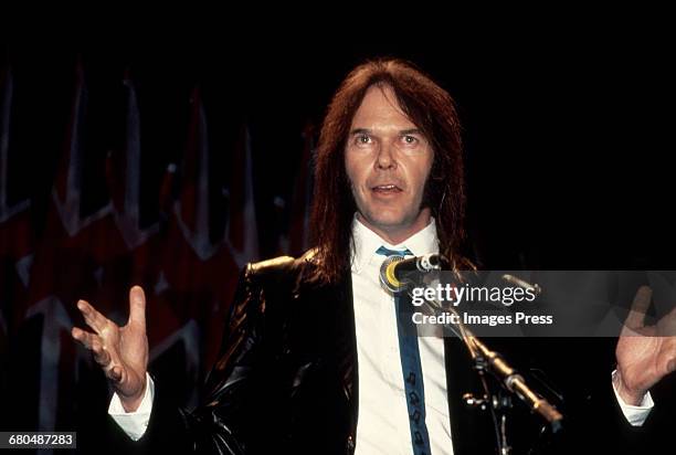 Neil Young at the 1988 Rock n Roll Hall of Fame Induction Ceremony circa 1988 in New York City.