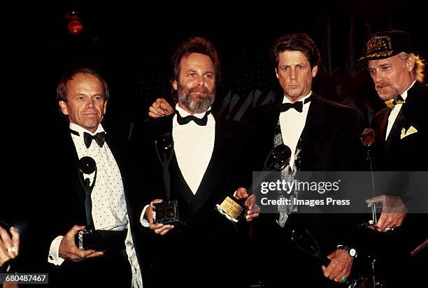 Al Jardine, Carl Wilson, Brian Wilson & Mike Love of The Beach Boys attend the 1988 Rock n Roll Hall of Fame Induction Ceremony circa 1988 in New...