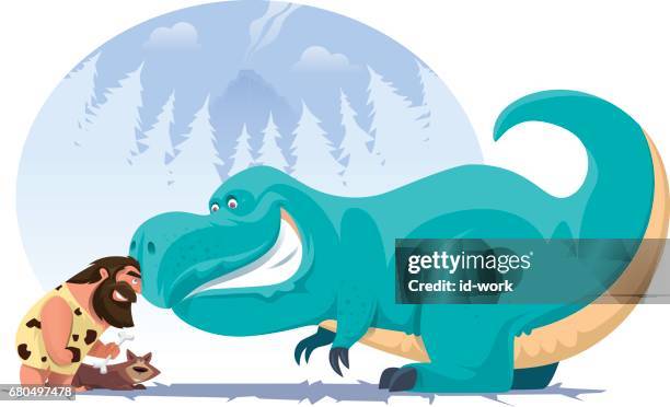 caveman with dinosaur - caveman stock illustrations