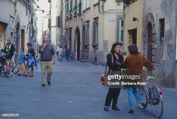 The junction of the Via S. Paolino and Via del Crocifisso in Lucca, Tuscany, Italy, October 1999.