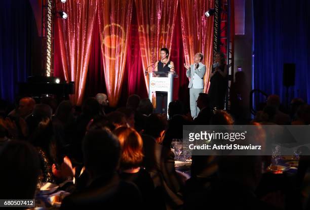Samantha Lippit and Bruce Cohen speak on stage at Family Equality Council's "Night at the Pier" at Pier 60 on May 8, 2017 in New York City.