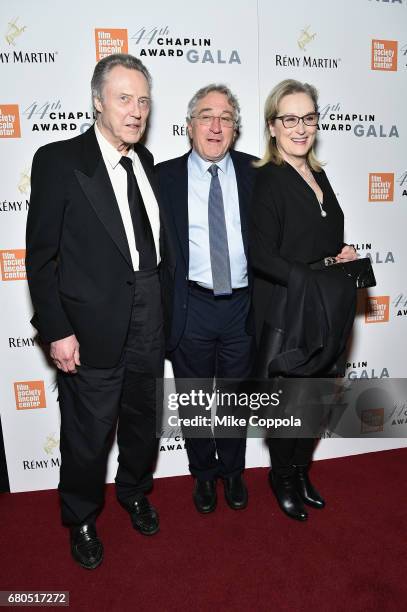 Christopher Walken, Robert De Niro and Meryl Streep backstage during the 44th Chaplin Award Gala at David H. Koch Theater at Lincoln Center on May 8,...