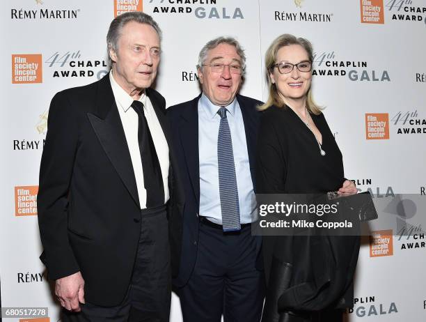 Christopher Walken, Robert De Niro and Meryl Streep backstage during the 44th Chaplin Award Gala at David H. Koch Theater at Lincoln Center on May 8,...