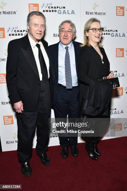 Christopher Walken, Robert De Niro and Meryl Streep backstage during the 44th Chaplin Award Gala at David H. Koch Theater at Lincoln Center on May 8,...