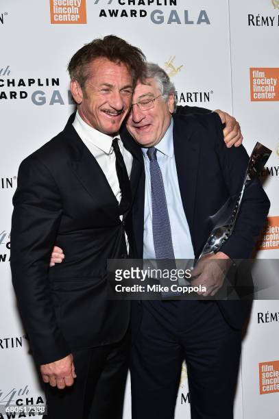Sean Penn and Robert De Niro backstage during the 44th Chaplin Award Gala at David H. Koch Theater at Lincoln Center on May 8, 2017 in New York City.