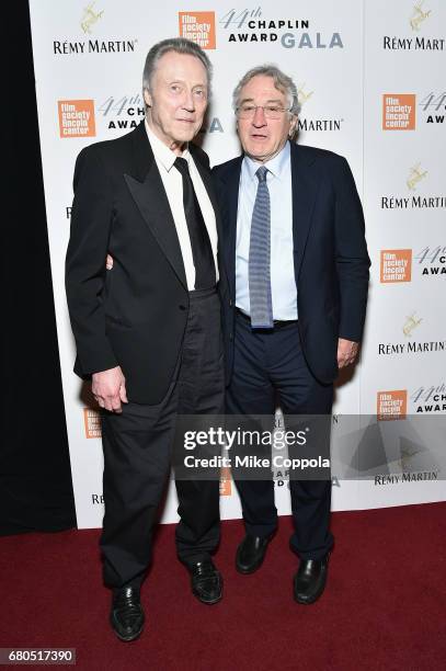 Christopher Walken and Robert De Niro backstage during the 44th Chaplin Award Gala at David H. Koch Theater at Lincoln Center on May 8, 2017 in New...