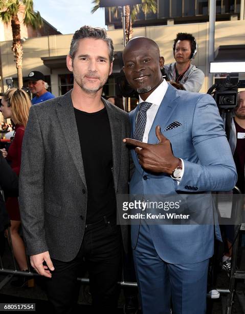 Actors Eric Bana and Djimon Hounsou attend the premiere of Warner Bros. Pictures' "King Arthur: Legend Of The Sword" at TCL Chinese Theatre on May 8,...