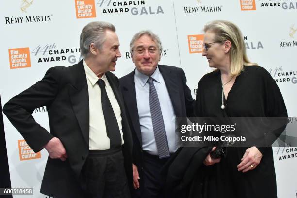 Christopher Walken, Robert De Niro and Meryl Streep backstage during the 44th Chaplin Award Gala at David H. Koch Theater at Lincoln Center on May 8,...