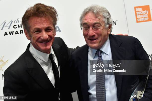 Sean Penn and Robert De Niro backstage during the 44th Chaplin Award Gala at David H. Koch Theater at Lincoln Center on May 8, 2017 in New York City.