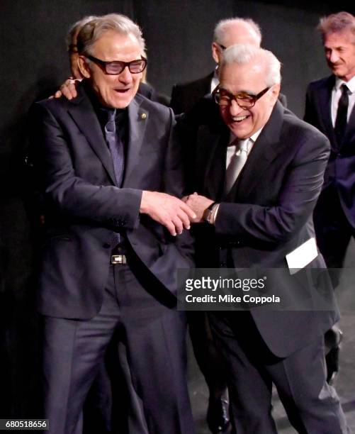 Actor Harvey Keitel and Director Martin Scorsese backstage during the 44th Chaplin Award Gala at David H. Koch Theater at Lincoln Center on May 8,...