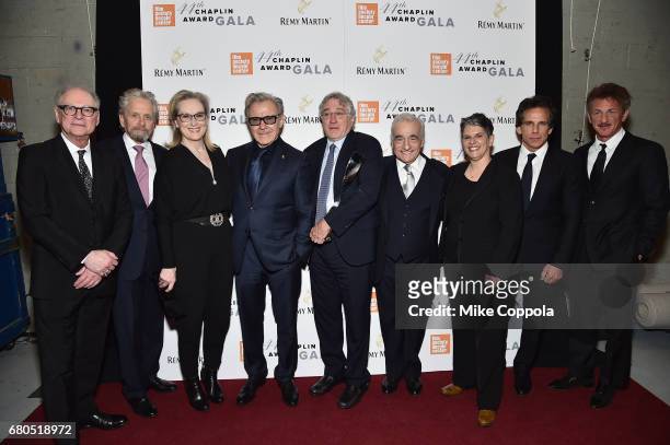 Barry Levinson, Michael Douglas, Meryl Streep, Harvey Keitel, Robert De Niro, Martin Scorsese, Lesli Klainberg, Ben Stiller, and Sean Penn pose...