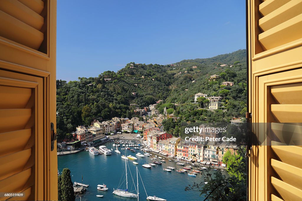 View of Portofino, Italy from hotel room