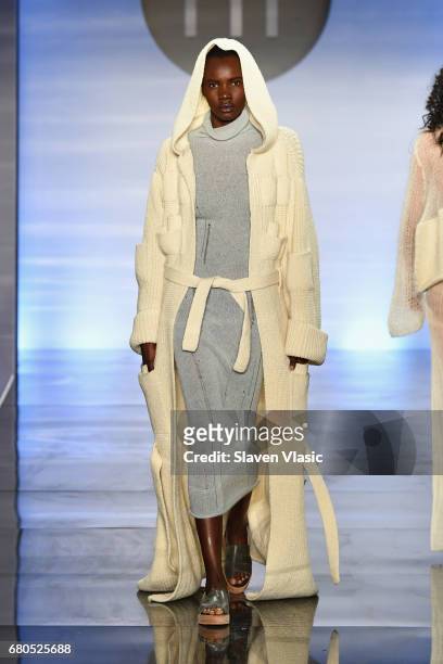 Model walks the runway wearing a look by Amy Campbell at the 2017 Future of Fashion runway show at the Fashion Institute of Technology on May 8, 2017...