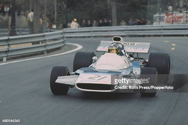 French racing driver Jean-Pierre Beltoise drives the Equipe Matra Sports Matra-Simca MS120B V12 to finish in 6th place in the Spanish Grand Prix at...