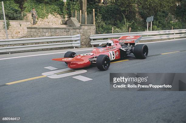 Spanish racing driver Alex Soler-Roig drives the STP March Racing Team March 711 Ford Cosworth V8 in the Spanish Grand Prix at the Montjuïc Park...
