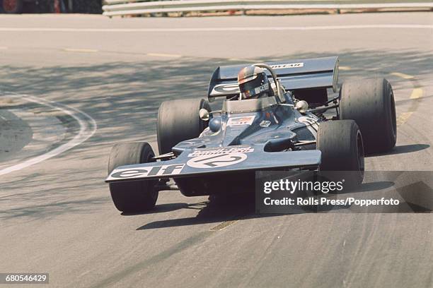 French racing driver Francois Cevert drives the Elf Team Tyrrell 002 Ford V8 to finish in 7th place in the Spanish Grand Prix at the Montjuïc Park...