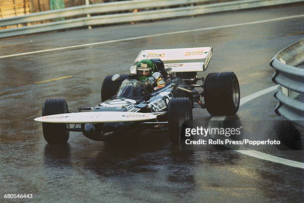 French racing driver Henri Pescarolo drives the Frank Williams Racing Cars March 711 Ford Cosworth V8 in the Spanish Grand Prix at the Montjuïc Park...